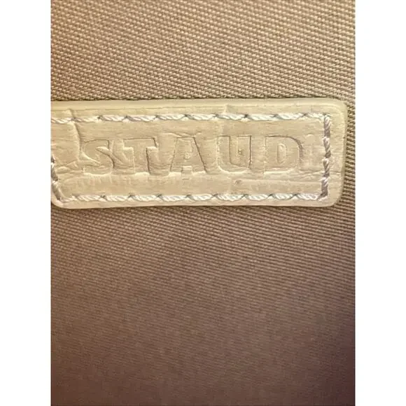 Staud Bag Kenny Cream Trapezoid Handbag Croc Embossed Leather Top Handle 6.5” - Picture 10 of 13